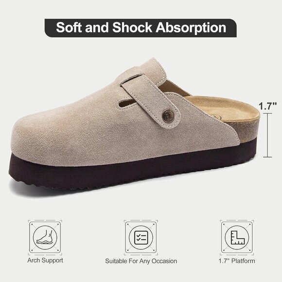 Women's Suede Platform Clogs Arch Support Casual Mules Indoor Outdoor - Picture 4 of 7